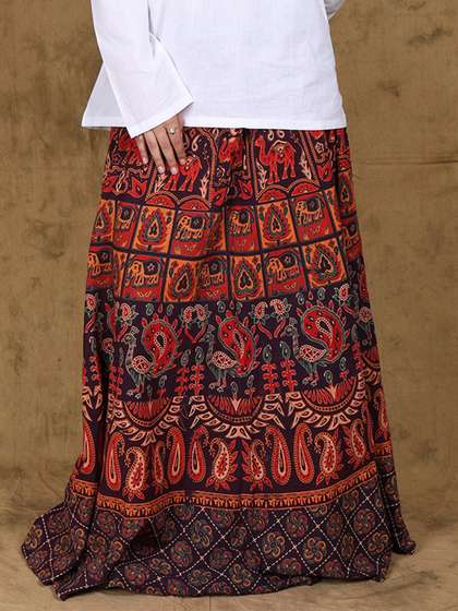 Exotic India Printed Cotton Flared Skirts