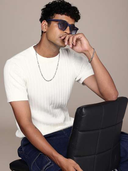 Roadster The Life Co. Self Striped Pure Cotton T-shirt
