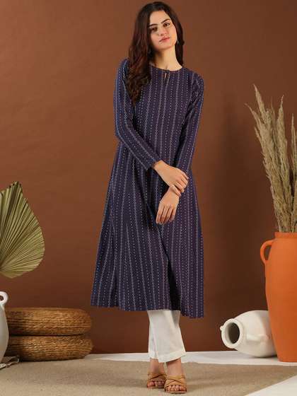 MASSTANI BY INDDUS
                        Ethnic Woven Design Round Neck Panelled Cotton
                        A-Line Kurta