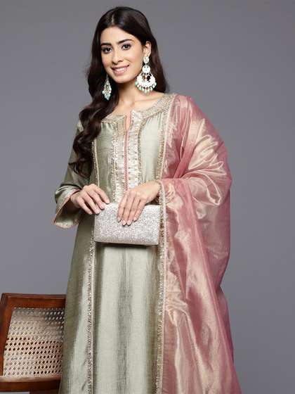 Varanga Floral Yoke
                        Design Sequinned Panelled Anarkali Kurta With
                        Palazzo & Dupatta