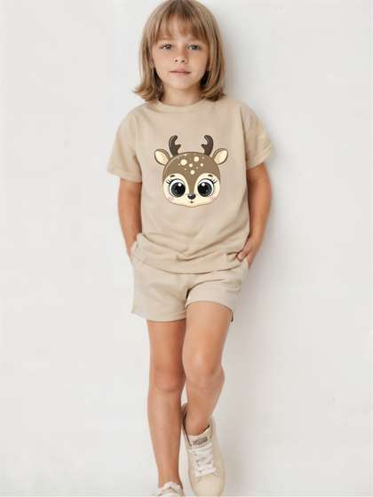 Minicult Kids
                        Printed Short Sleeves Round Neck Pure Cotton
                        T-shirt with Shorts