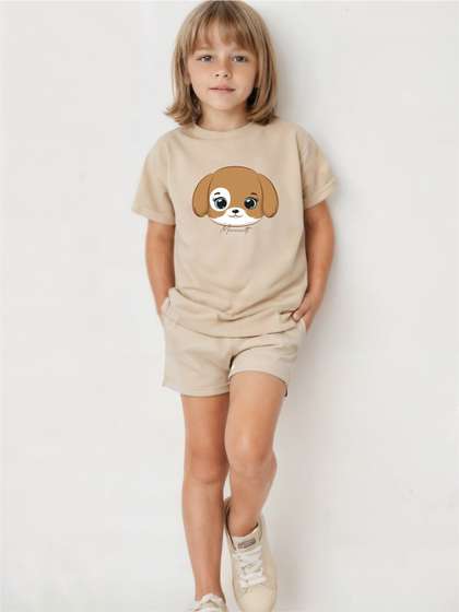 Minicult Kids Printed
                    Short Sleeves Round Neck Pure Cotton Top with
                    Shorts