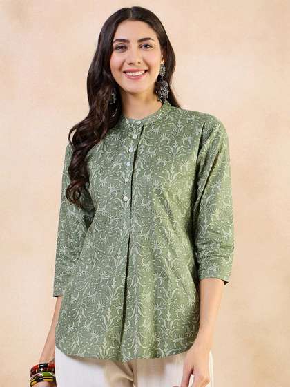 Anouk Floral Printed Pure Cotton Straight Kurti