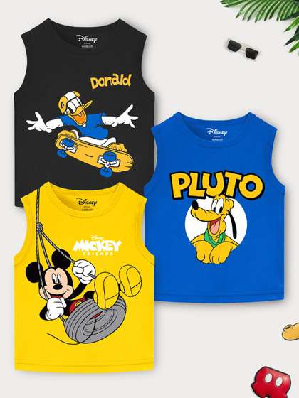 YK Disney Boys Pack of 3 Mickey Mouse Printed Sleeveless T-shirt
