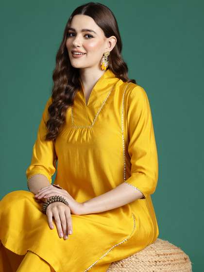 Sangria Pleated Gotta Patti Kurta With Trousers