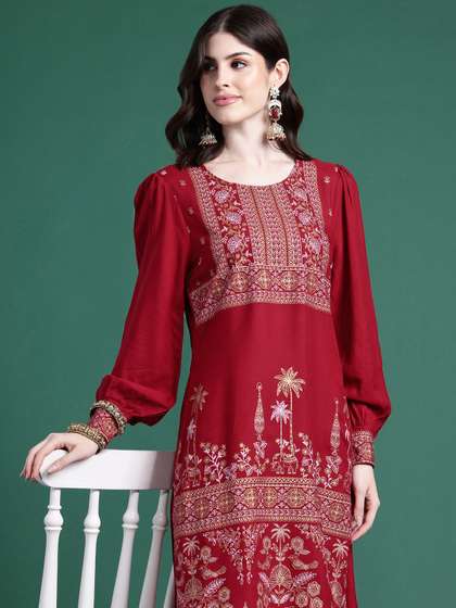 Sangria Printed Kurta with Trousers