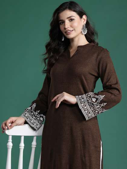 Sangria X fwd Flared Sleeves Floral Acrylic Kurta