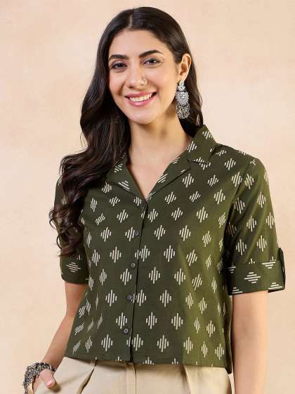 Anouk Print Roll-Up Sleeves Cotton Top