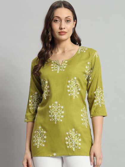 Mialo fashion Ethnic Motifs Printed Notch Neck Straight Kurti
