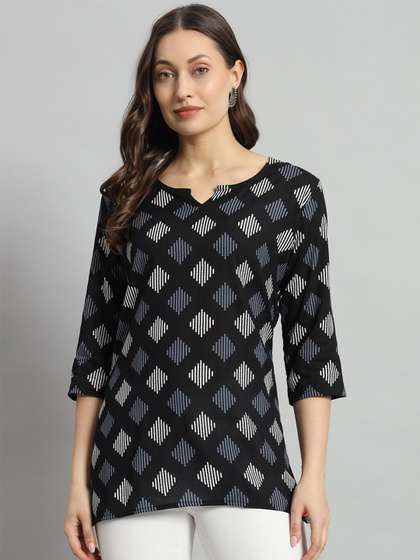 Mialo fashion Geometric Printed Notch Neck Straight Kurti