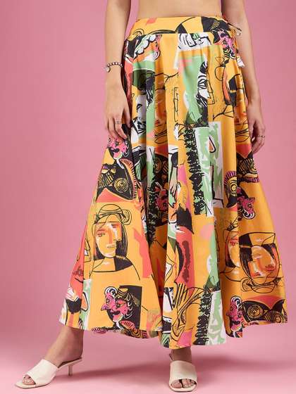 Deewa Printed Flared Maxi Skirts