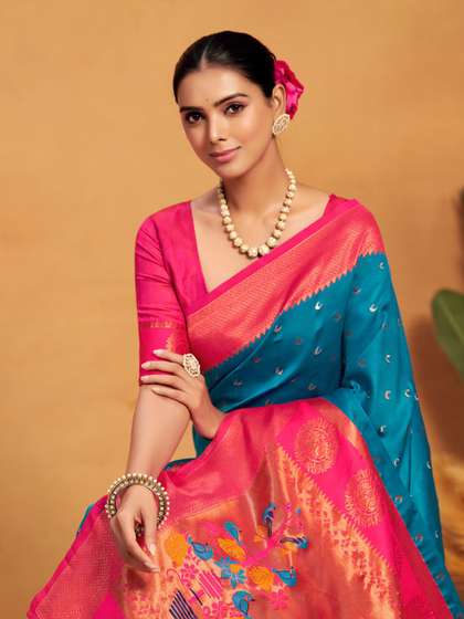 KALINI Woven Design
                        Zari Silk Blend Paithani Republic Day Saree