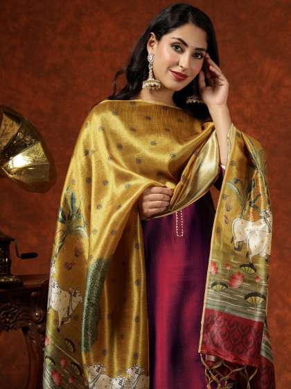 KALINI Ethnic Motifs Yoke Design Regular Gotta Patti Kurta with Trousers & Dupatta