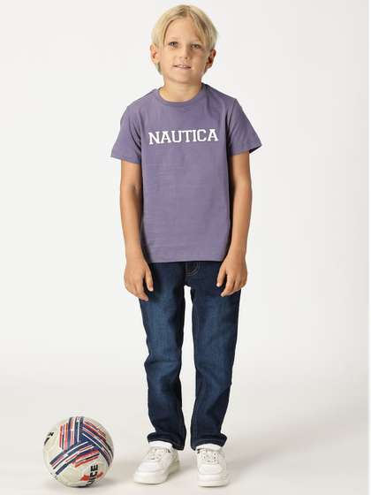 Nautica Boys Round Neck Typography Printed Cotton T-shirt