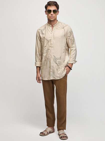 Red Flame Printed Mandarin Collar Kurtas