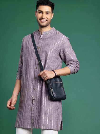Sangria Men
                        Embroidered Mandarin Collar Pure Cotton Kurta