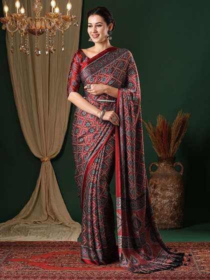 Anouk Ethnic Motifs
                        Ajrak Pure Crepe Saree With Blouse Piece