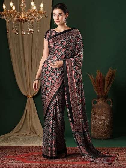 Anouk Ethnic
                          Motifs Ajrak Pure Crepe Saree