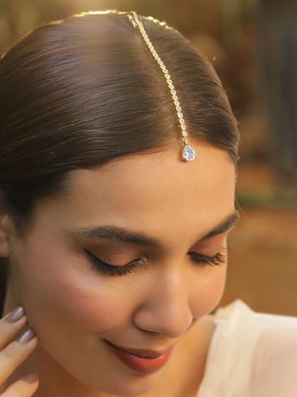 Rubans Stylish 22KT
                        Gold Plated Cubic Zirconia Studded & AD Drop
                        Handcrafted Maang Tikkas