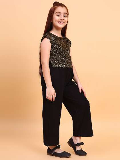 YK Girls Embellished Cotton Basic Jumpsuit