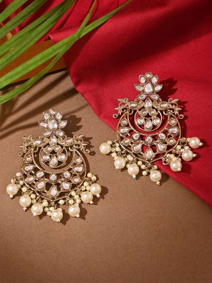 Fida Gold-Plated
                        Artificial Stones and Beads & Pearls Beaded
                        Classic Chandbalis Earrings