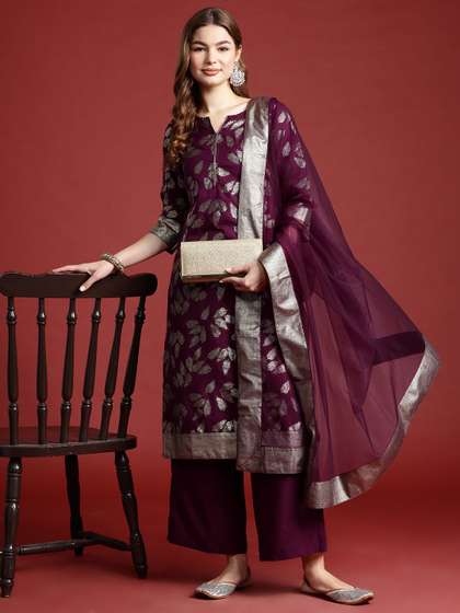 Anouk Floral Printed Regular Kurta with Palazzos & With Dupatta
