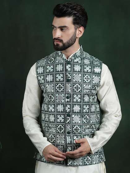 SOJANYA Men's Embroidered Nehru Jacket
