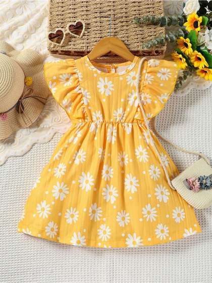 BAESD Girls Round Neck
                      Fit & Flare Dress