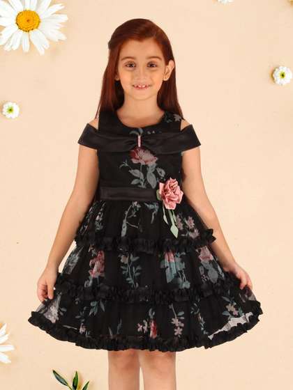 CUTECUMBER Floral Print
                    Applique Net Fit & Flare Dress
