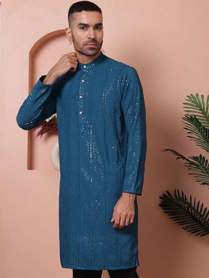 Jompers Men Sequins Thread Work Kurta