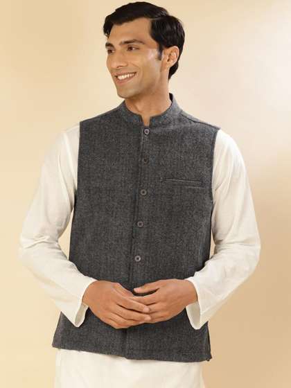 Fabindia Woven Pure Wool Nehru Jacket