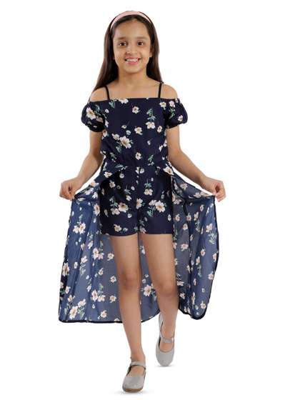 Kids Cave Girls Floral
                    Printed Playsuit