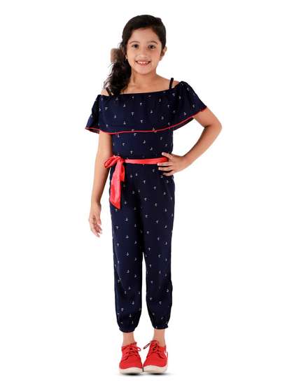 Kids Cave Girls
                    Off-Shoulder Printed Basic Jumpsuit