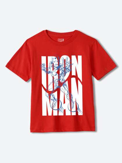 YK Marvel Boys Iron Man Printed Pure Cotton Applique T-shirt