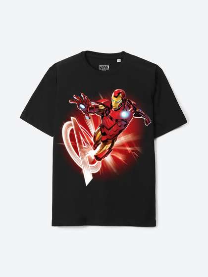 YK Marvel Boys Iron Man Printed Pure Cotton Applique T-shirt