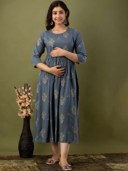 Mialo fashion Ethnic
                      Motifs Printed Maternity Fit & Flare Ethnic
                      Midi Dress