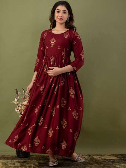 Mialo fashion Ethnic
                        Motifs Printed Maternity Ethnic Maxi Dress