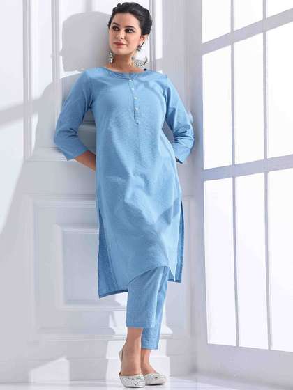 Anouk X fwd Women Regular Kantha Work Pure Cotton Kurta with Trousers