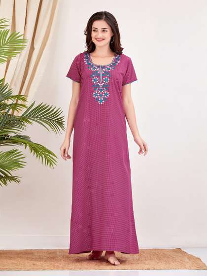 Sand Dune Polka Dot
                        Embroidered Maxi Nightdress