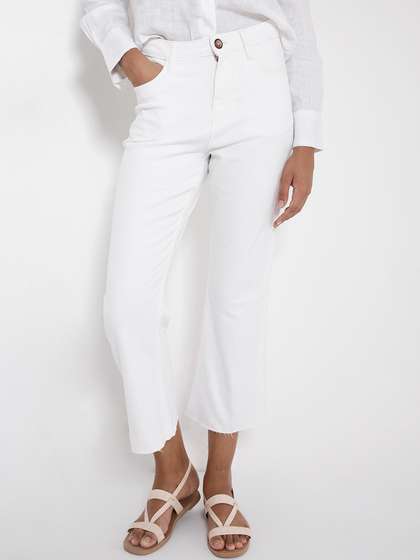 RAREISM Women
                          White Plain Crop Flare Fit Mid Rise Jeans