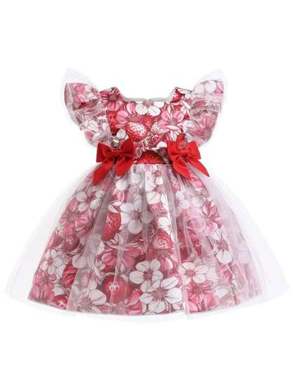 BAESD Girls Flutter
                    Sleeve Floral Fit & Flare Dress