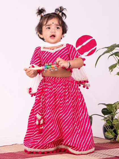 VASTRAMAY Girls
                        Printed Mirror Work Ready to Wear Lehenga &
                        Blouse With Dupatta