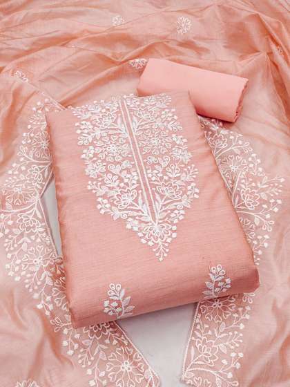 Panzora Embroidered
                        Art Silk Unstitched Dress Material