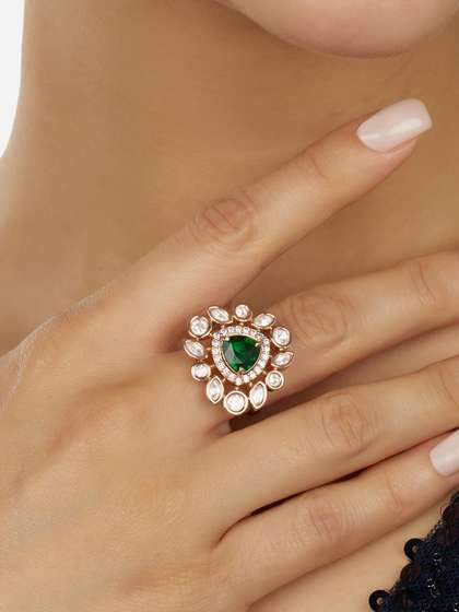 Zaveri Pearls
                        Gold-Plated Cubic Zirconia Studded Adjustable
                        Finger Ring