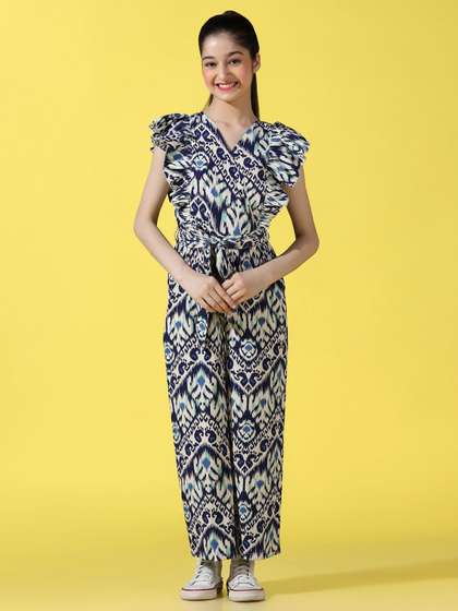 Cherry & Jerry Girls
                    Printed V-Neck Waist Tie Ups Basic Jumpsuit