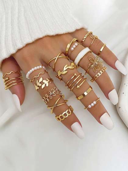Jewels Galaxy Set Of
                      22 Gold-Plated Beaded Stackable Finger Rings