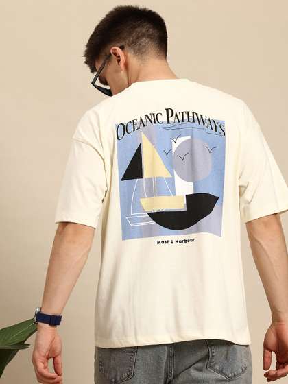 Mast & Harbour Printed Drop-Shoulder Sleeves T-shirt