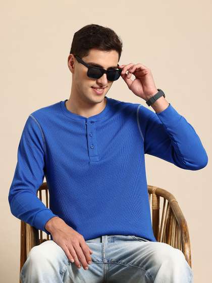 Mast & Harbour Men Henley Neck Textured T-shirt