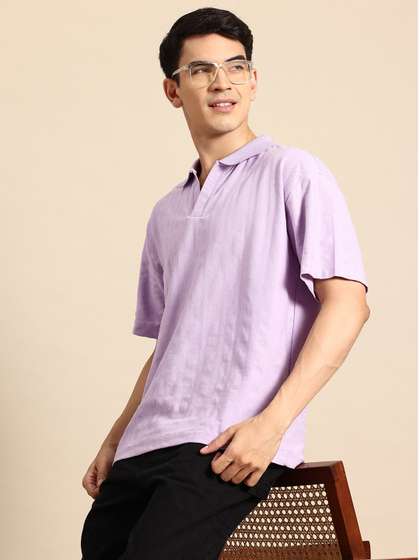 Mast & Harbour Men Polo Collar Self Striped T-shirt