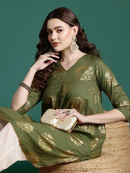 Sangria Foil Print Cotton Kurta